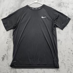 Nike Swim Shirt Mens L Black Dri-FIT UPF 40+ Hydroguard Swim Tee Crew Neck